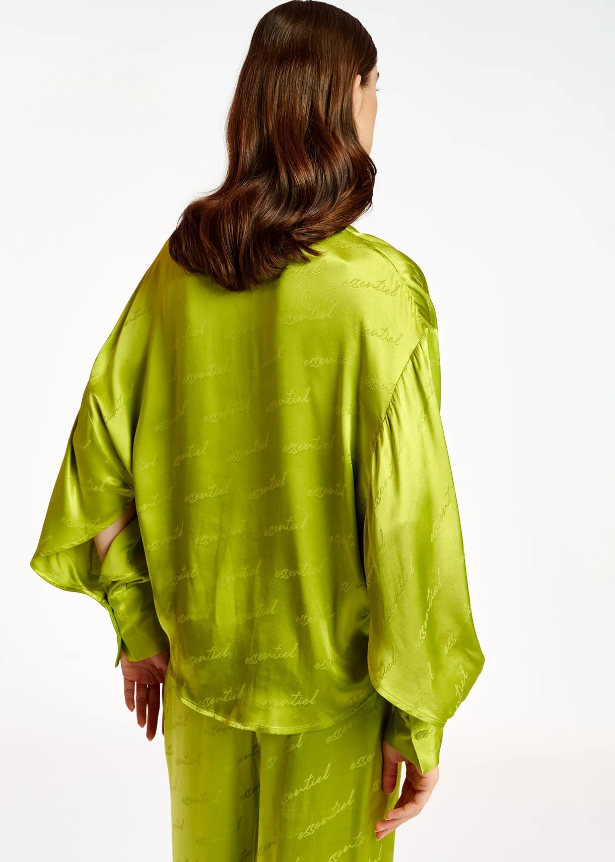 Lime green satin jacquard loose-fit top
