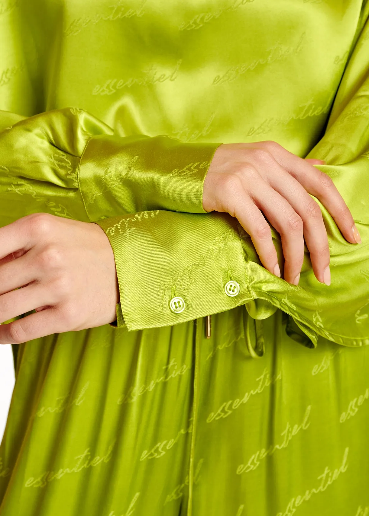 Lime green satin jacquard loose-fit top