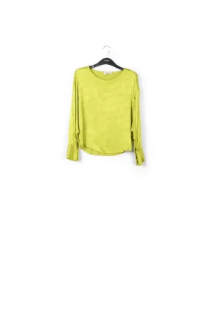 Lime green satin jacquard loose-fit top