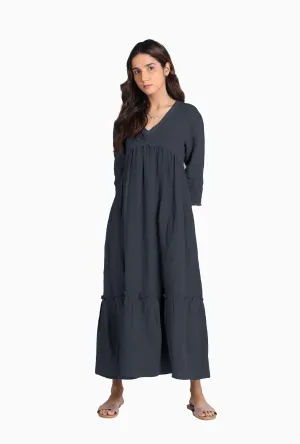 Linen Twilight Maxi Dress-Stormy Blue
