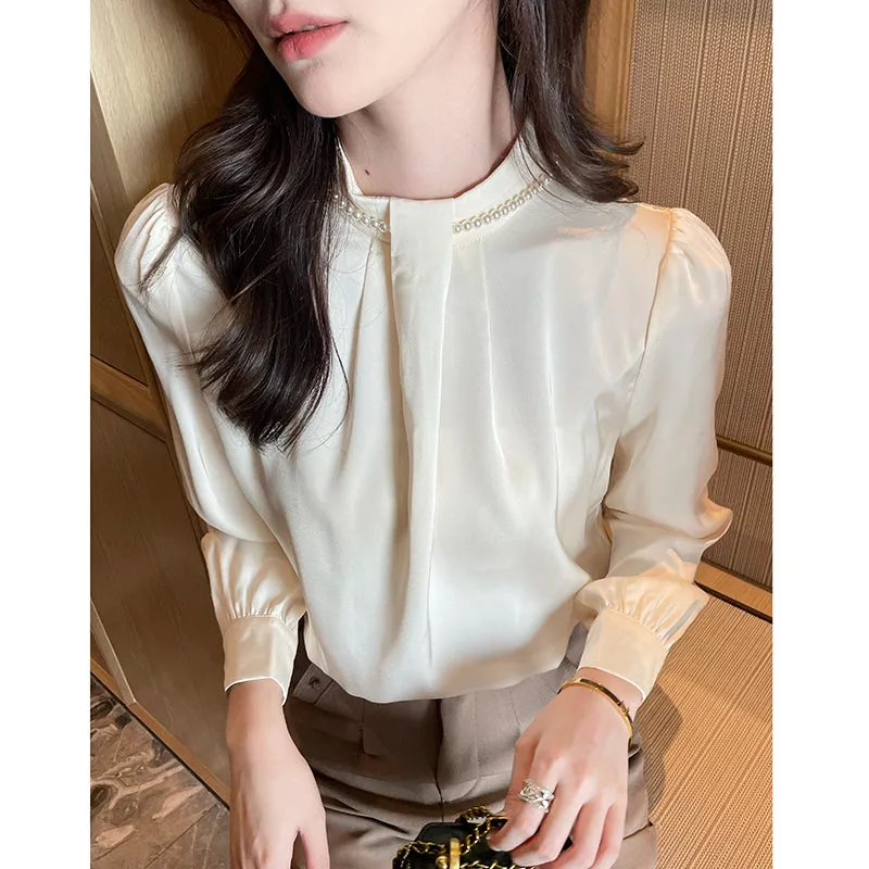 Long Sleeve Solid Color Satin Blouse Perfect for Any Occasion
