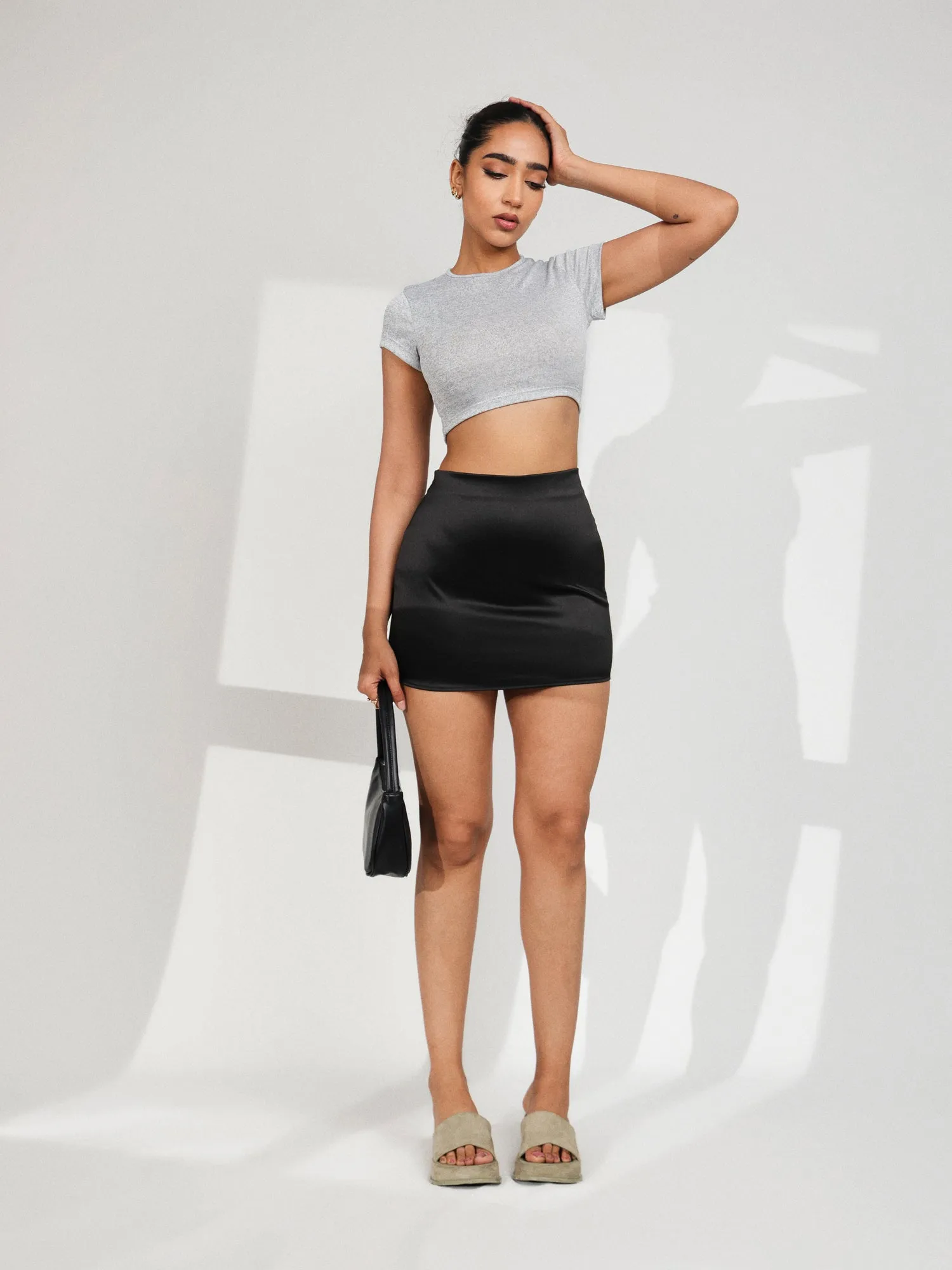 Low Waist Satin Mini Skirt
