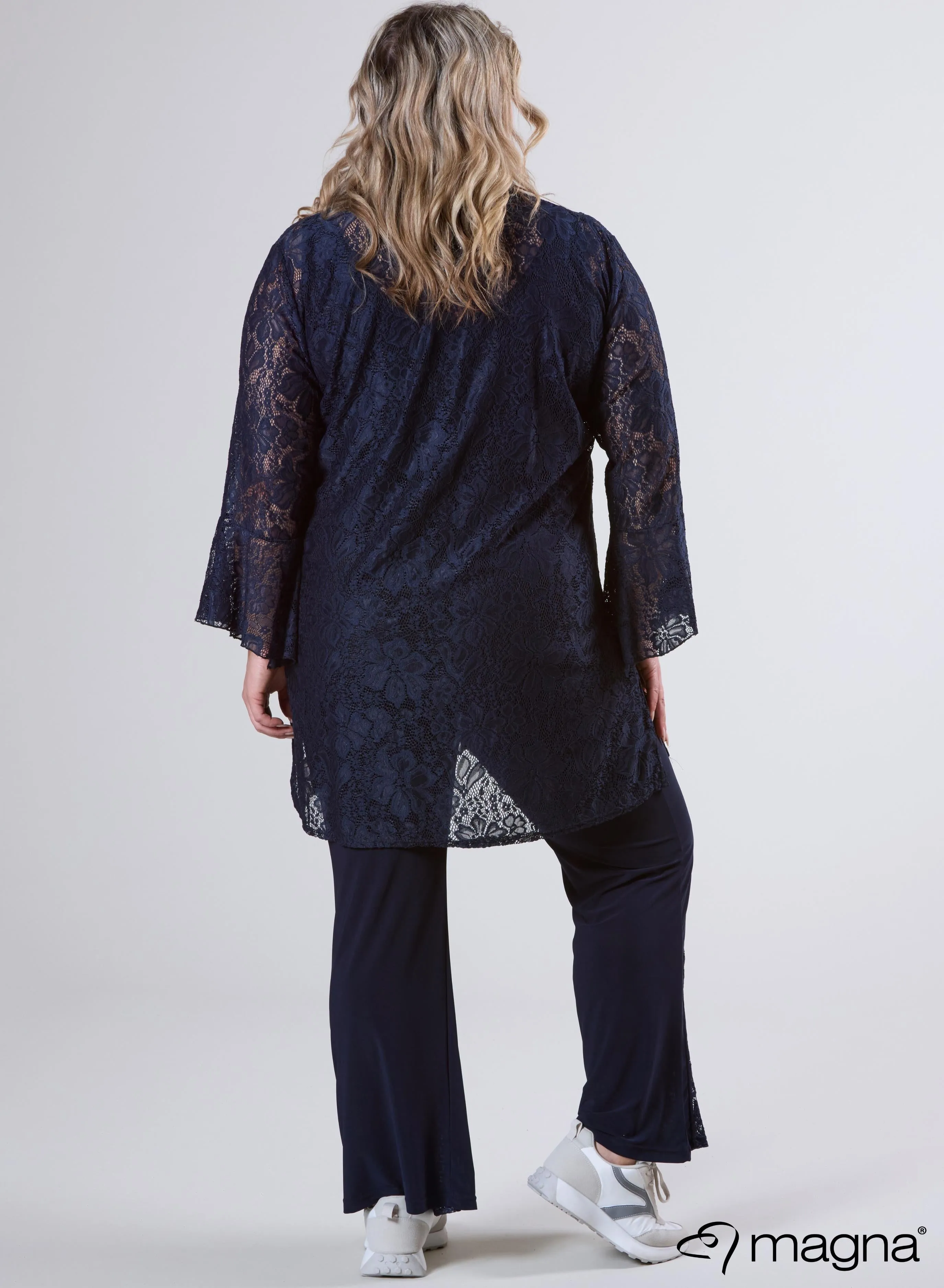 Magna Long Lace Buttoned Blouse Navy
