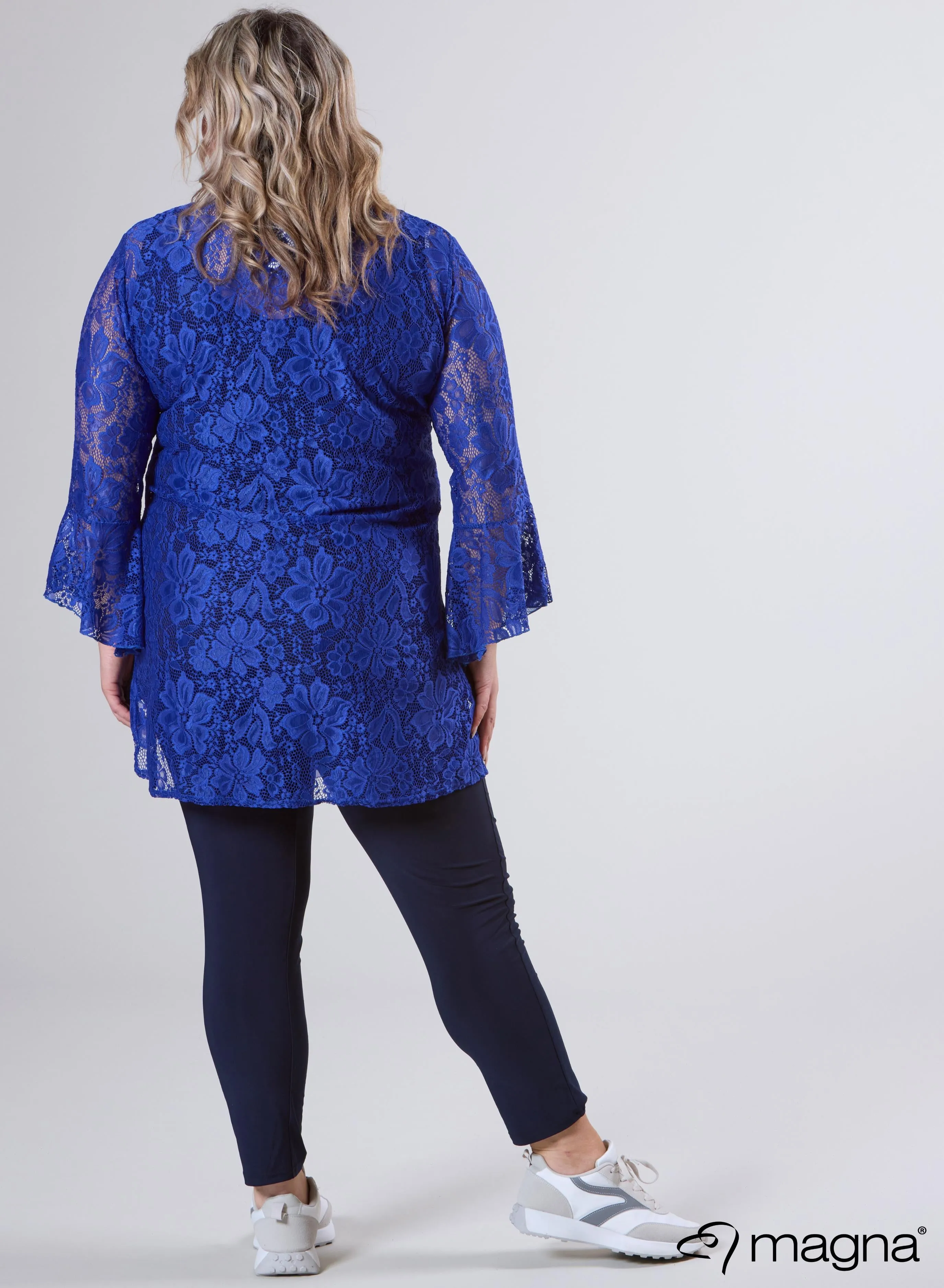 Magna Long Lace Buttoned Blouse Royal Blue