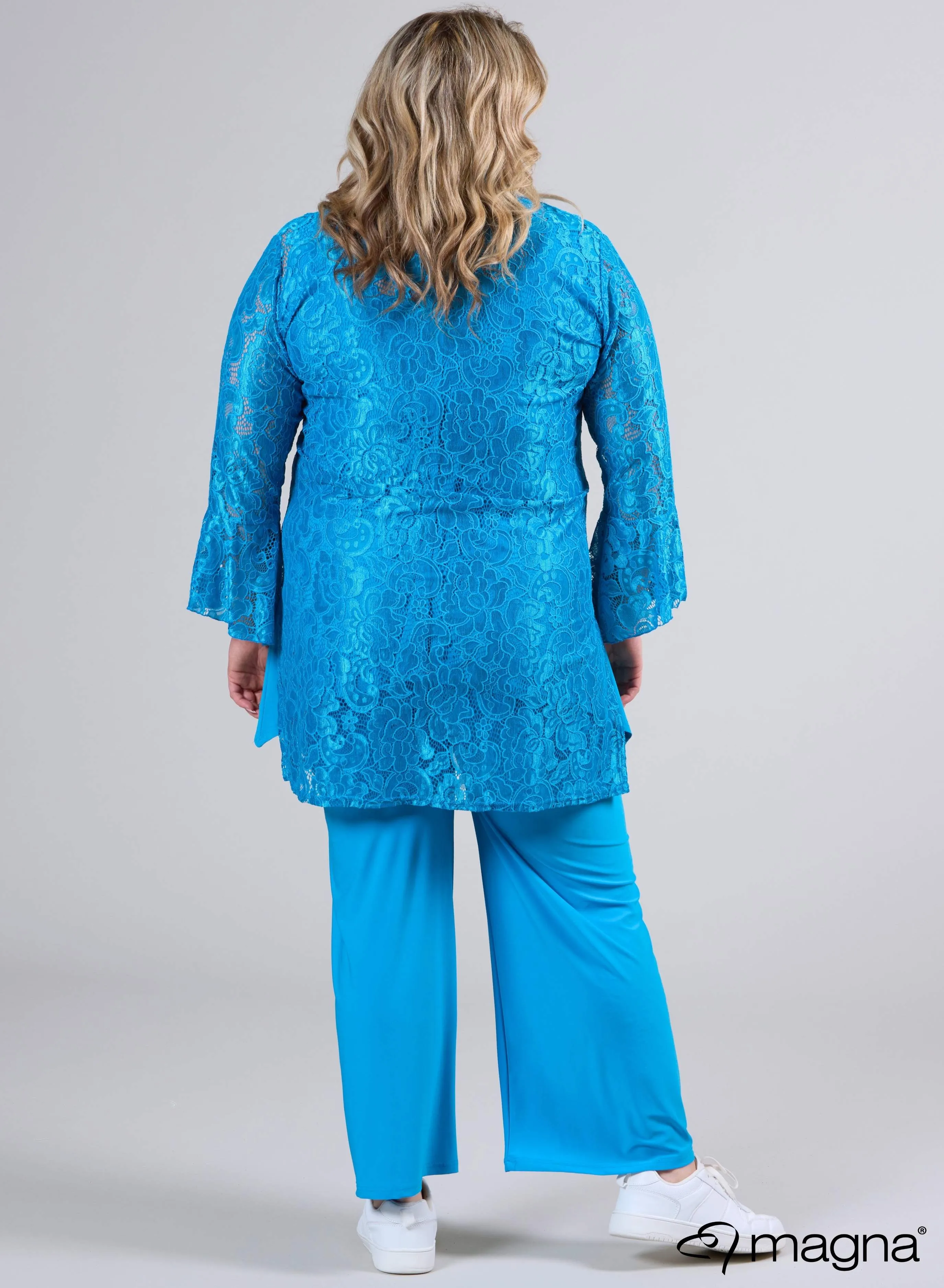 Magna Long Lace Buttoned Blouse Turquoise