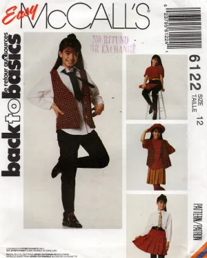 McCall's 6122 EASY Teen Girls Vest Shirt Stirrup Pants & Skirt 1990s Vintage Sewing Pattern Size 12 UNCUT Factory Folded