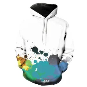 Men's Hooded 3D Colorful Paint Splatter Print Pullover Drawstring Hoodie