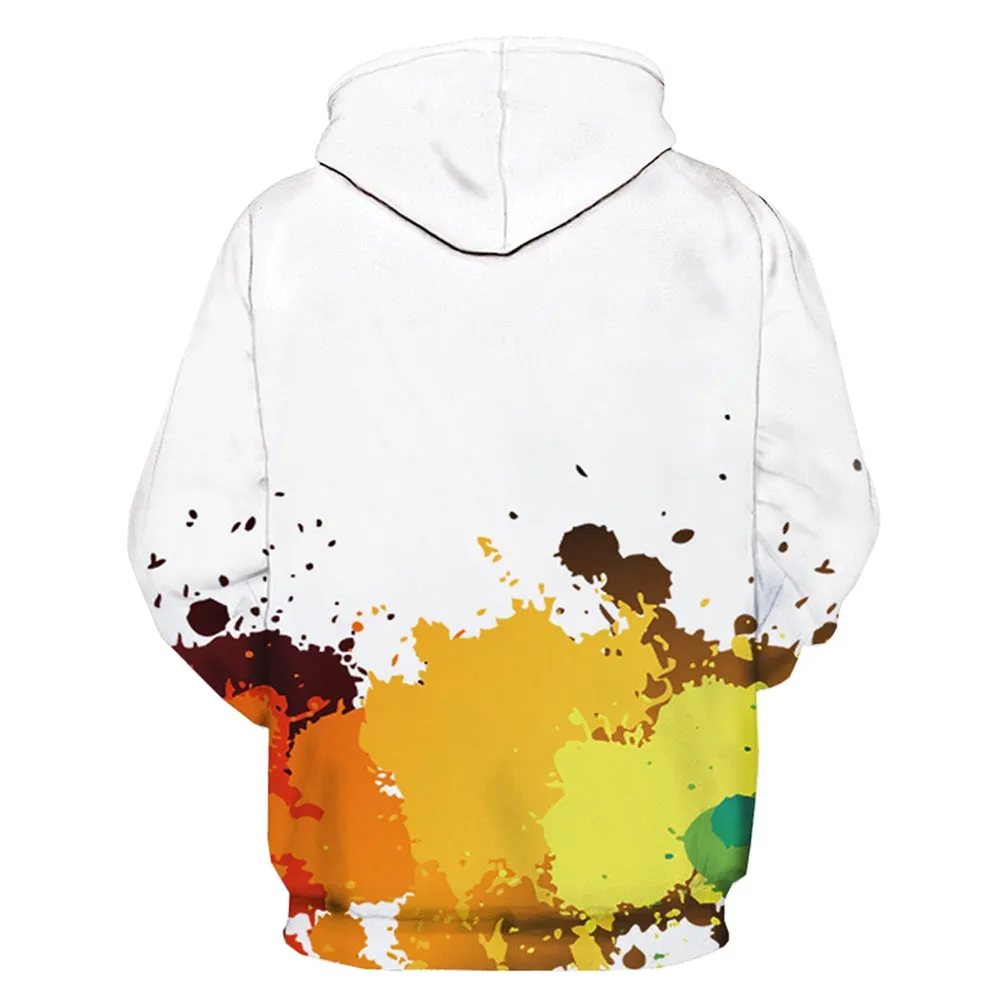 Men's Hooded 3D Colorful Paint Splatter Print Pullover Drawstring Hoodie