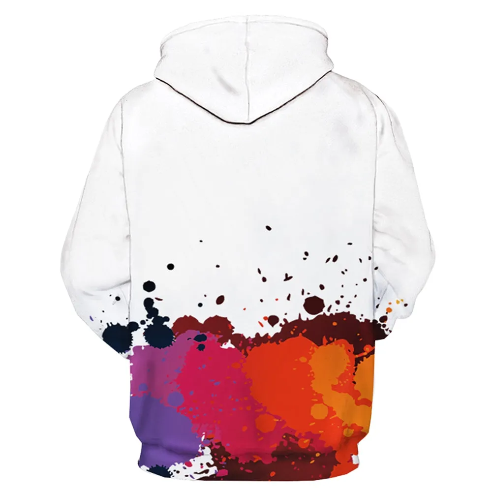 Men's Hooded 3D Colorful Paint Splatter Print Pullover Drawstring Hoodie