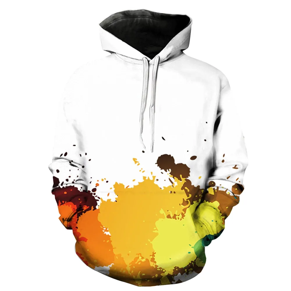 Men's Hooded 3D Colorful Paint Splatter Print Pullover Drawstring Hoodie