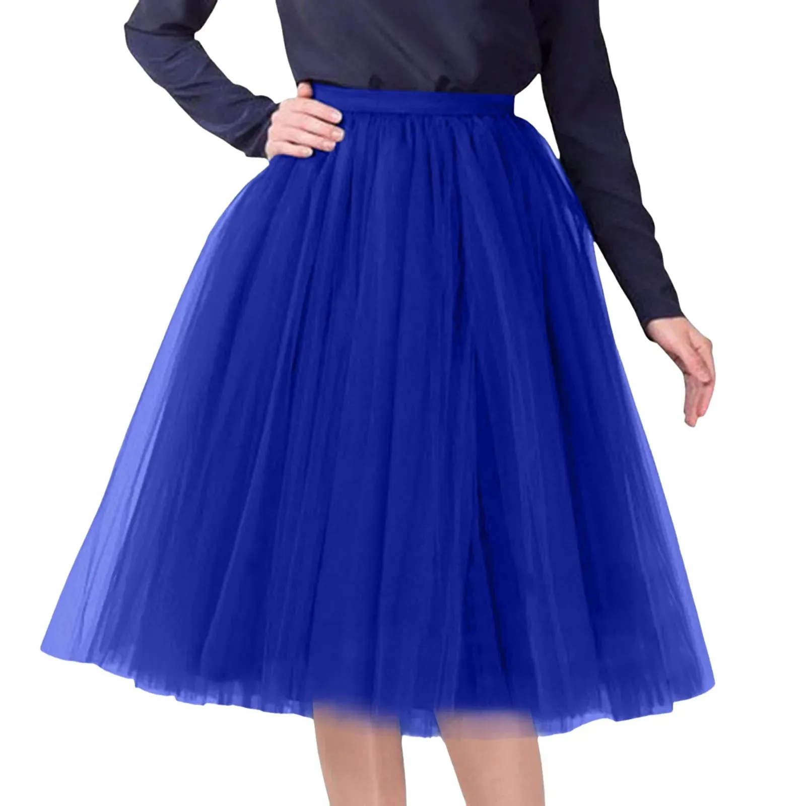 Mesh Gauze Pleated A-line Skirt Kawaii Prom Clothes for Women Summer High Waist Solid Color Midi Tulle Skirts Woman
