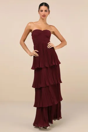 Mia | Plum Purple Strapless Tiered Maxi Dress