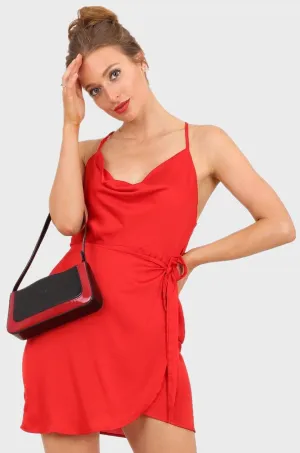 MISS PINKI Jasmine ruffle open back party cocktail Dress in Red