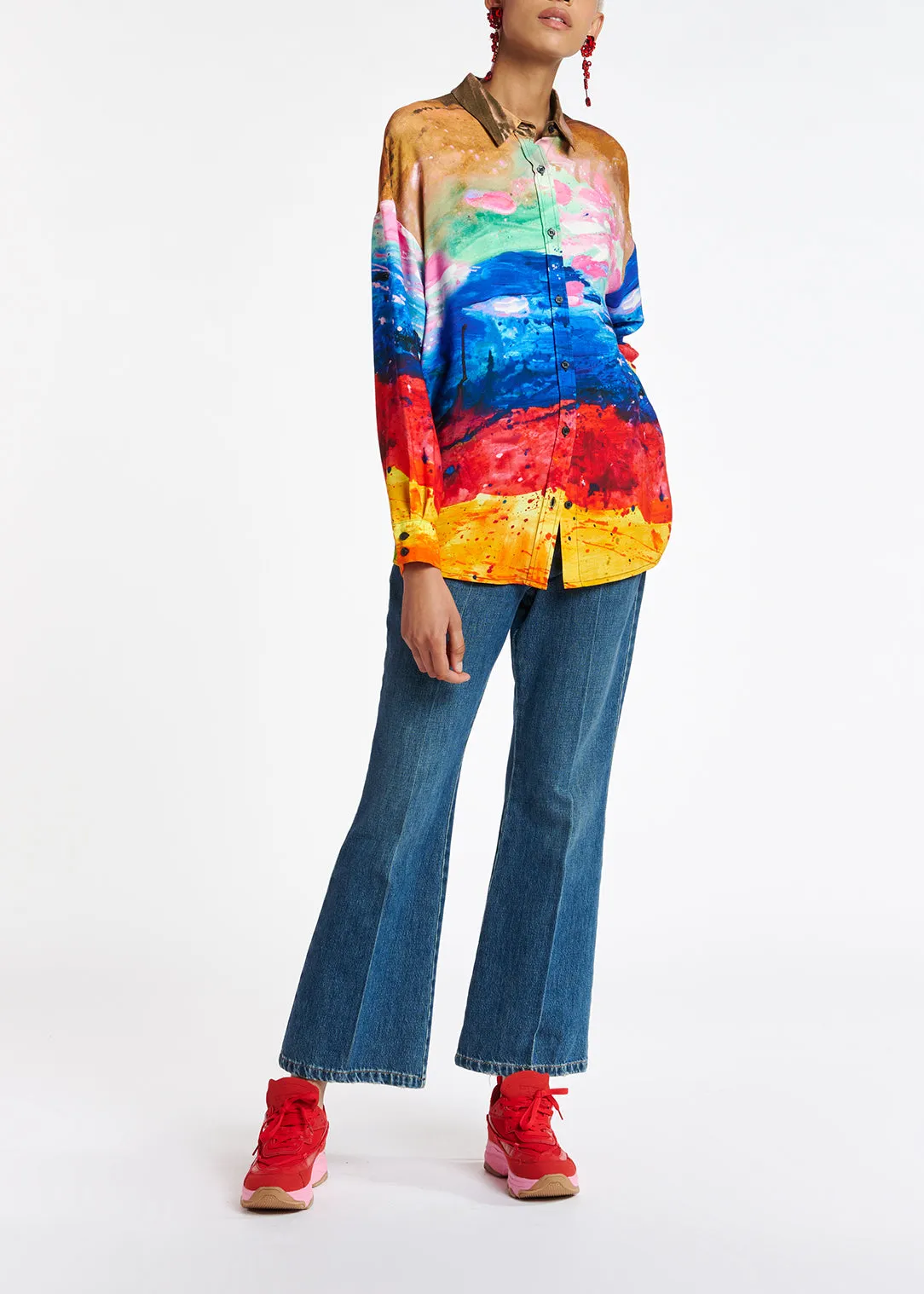 Multicolored oversized satin shirt