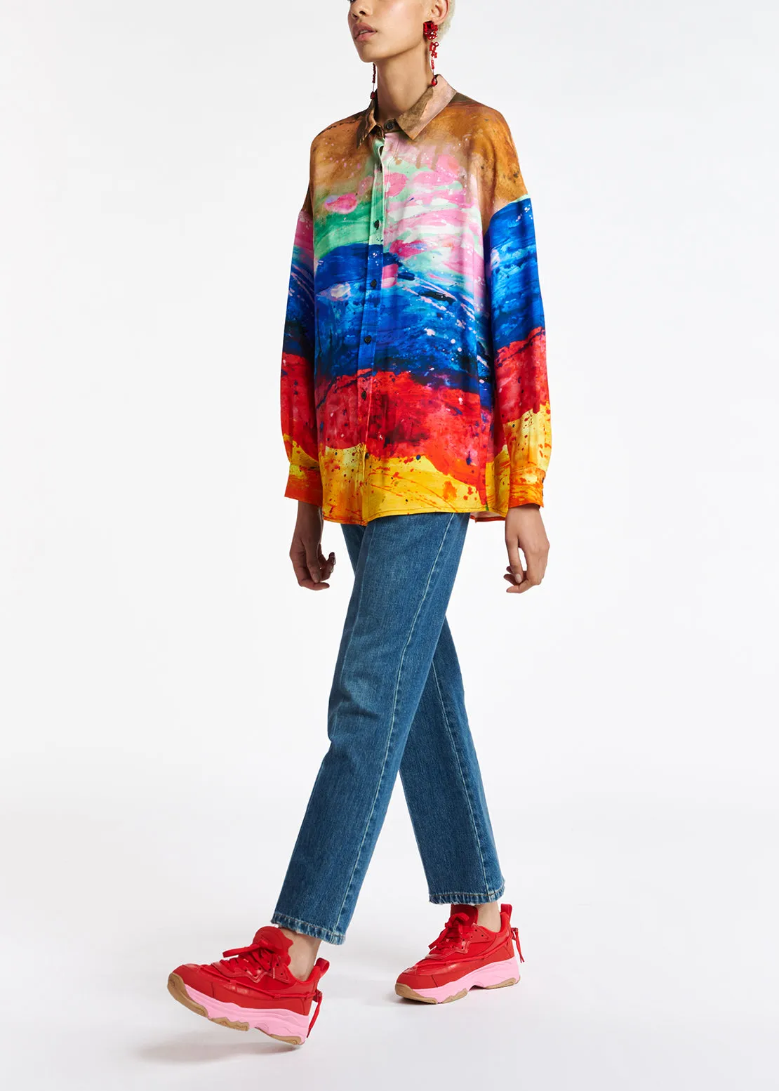 Multicolored oversized satin shirt