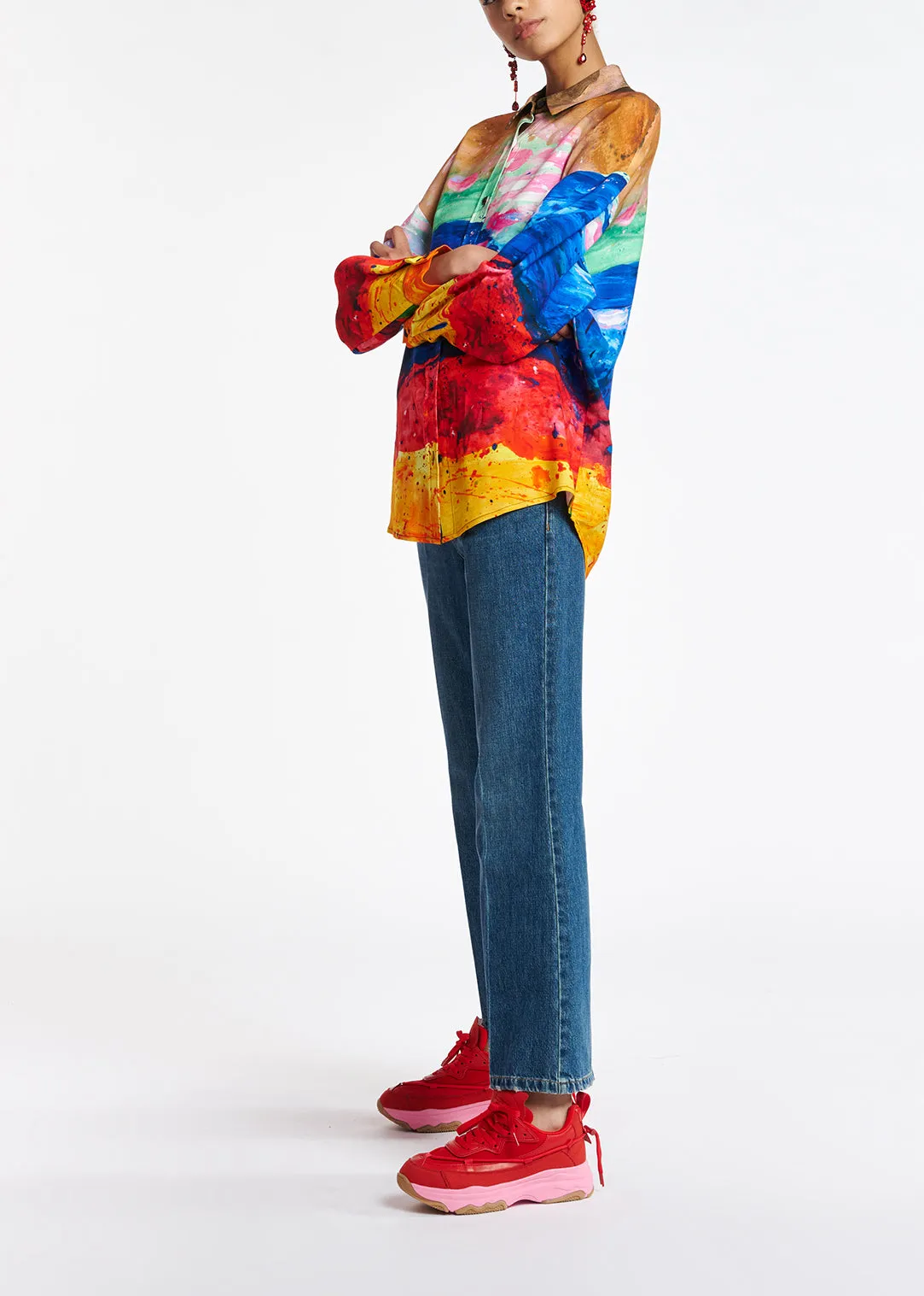 Multicolored oversized satin shirt