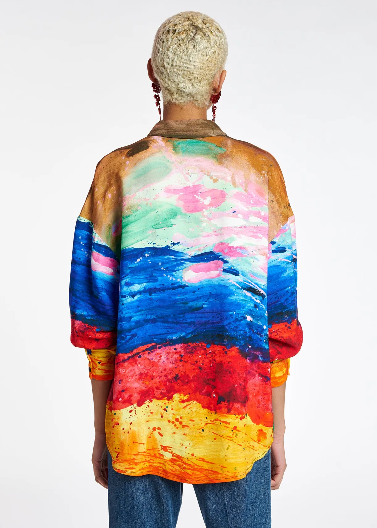Multicolored oversized satin shirt