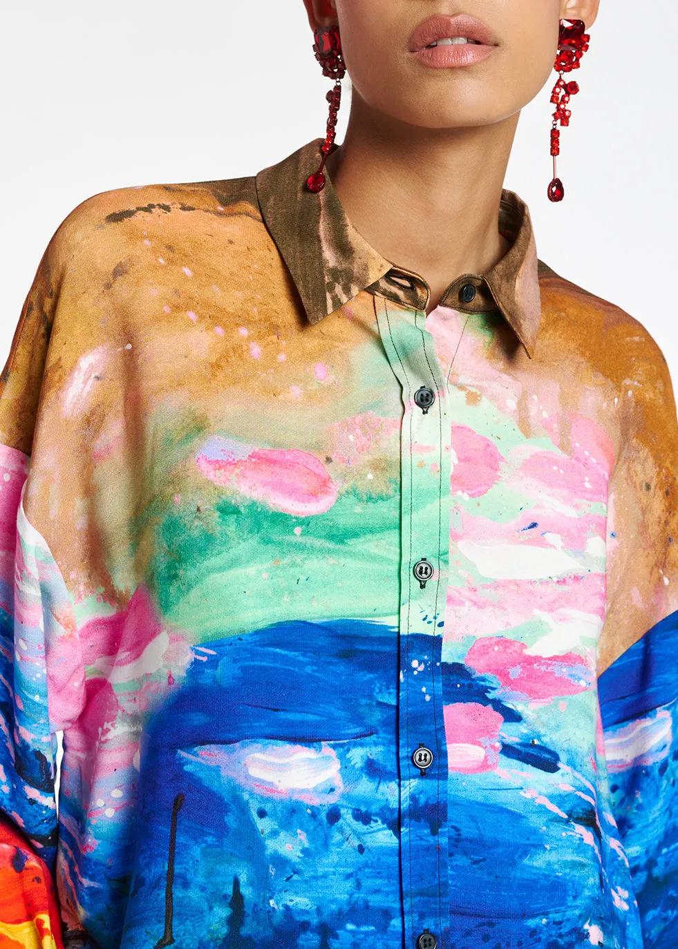 Multicolored oversized satin shirt