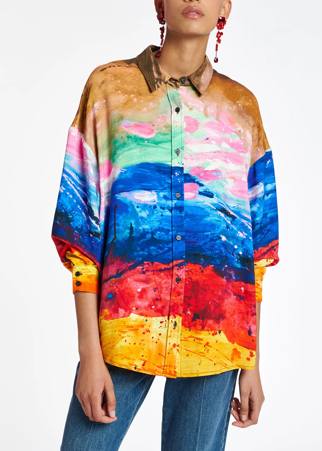 Multicolored oversized satin shirt
