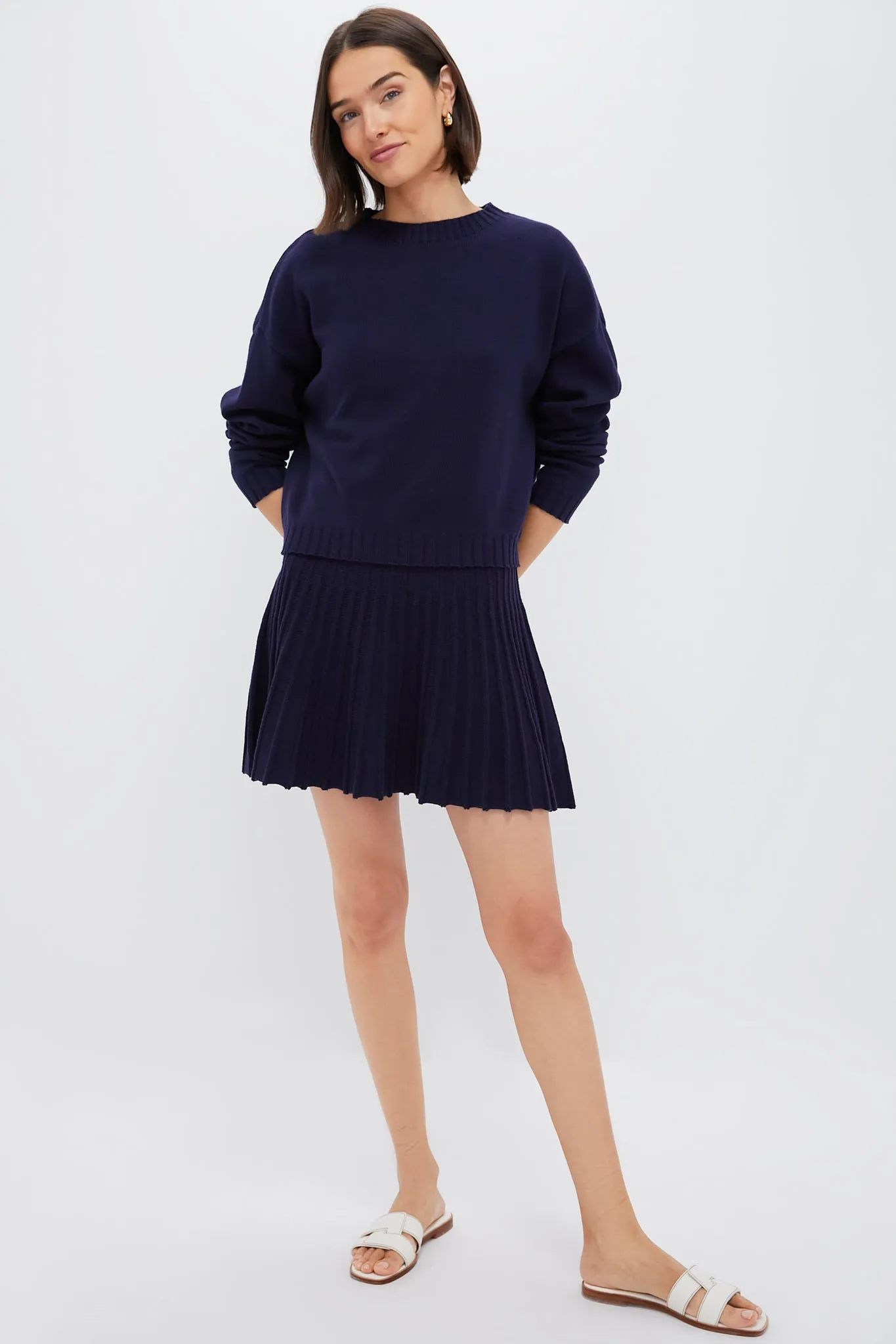 Navy Knit Pleated Saylor Skirt