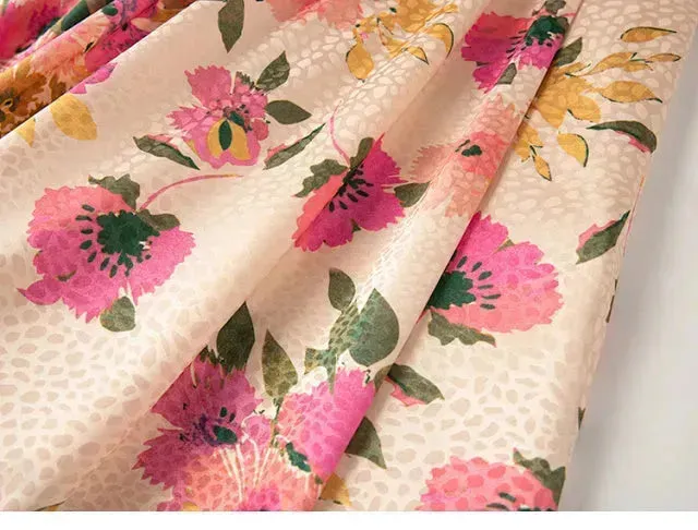 New Spring Summer Retro Pattern Midi Floral Pleated Skirt