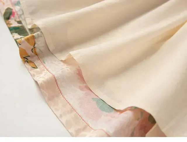 New Spring Summer Retro Pattern Midi Floral Pleated Skirt