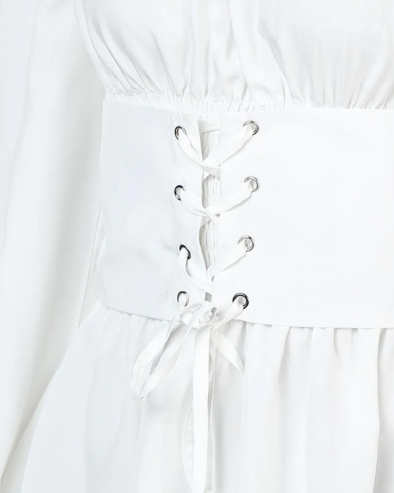 Off Shoulder Lace up Front Casual Blouse
