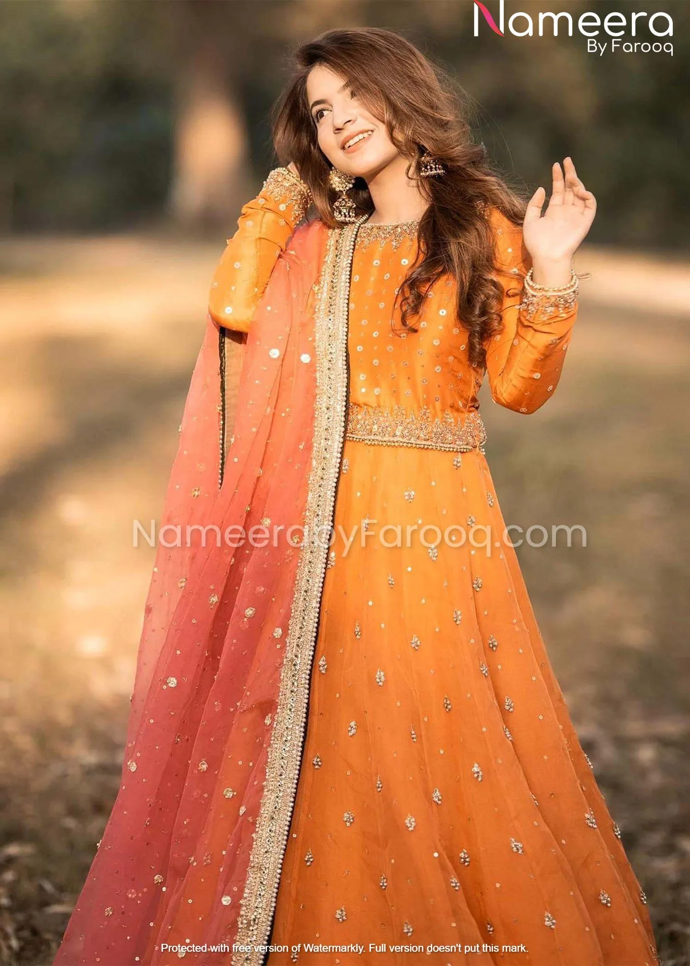 Orange Net Organza Pakistani Bridesmaid Dress #PN161