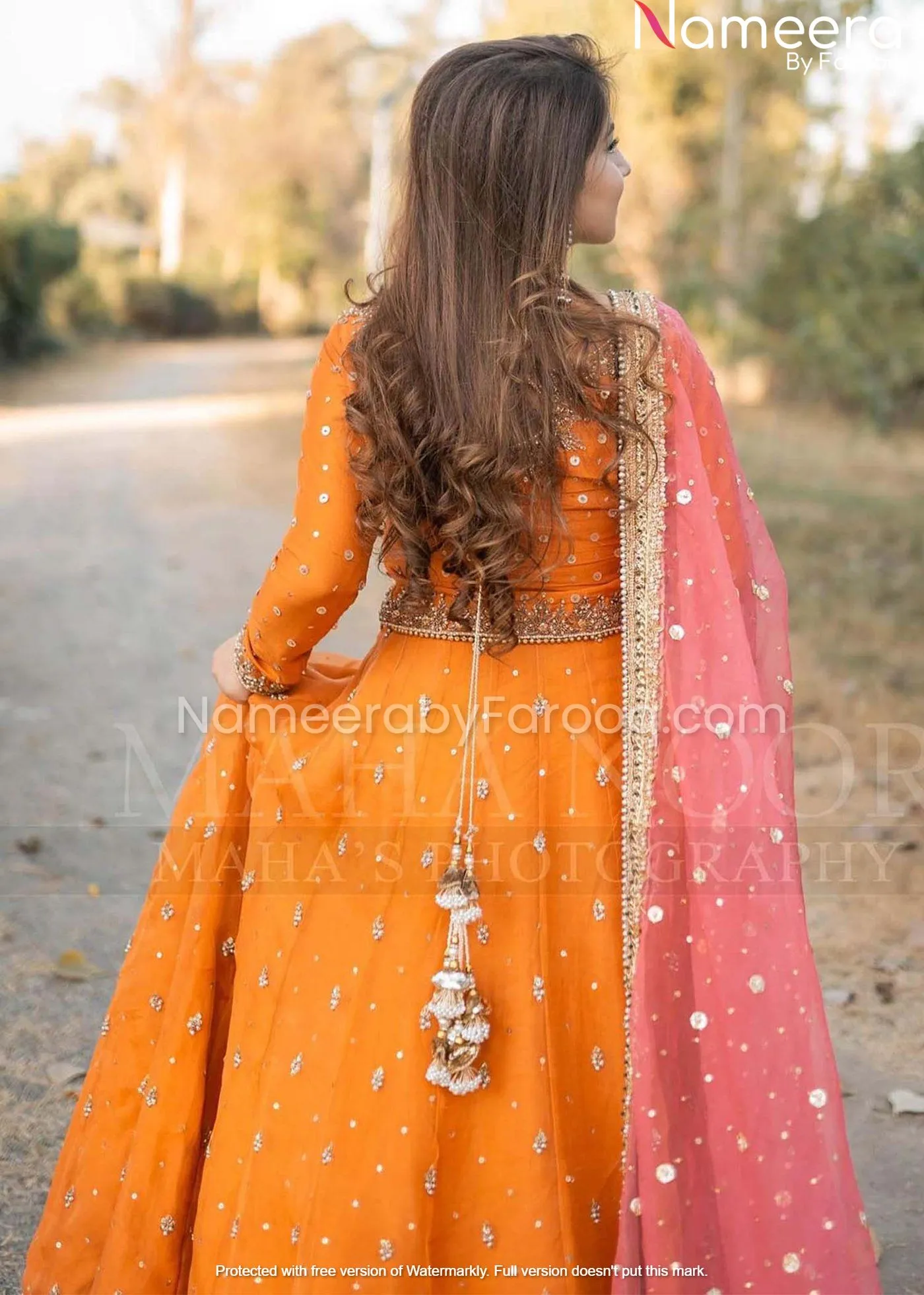 Orange Net Organza Pakistani Bridesmaid Dress #PN161