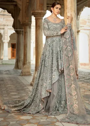 Pakistani Bridal Net Lehnga in Grey Color for Wedding #J5180