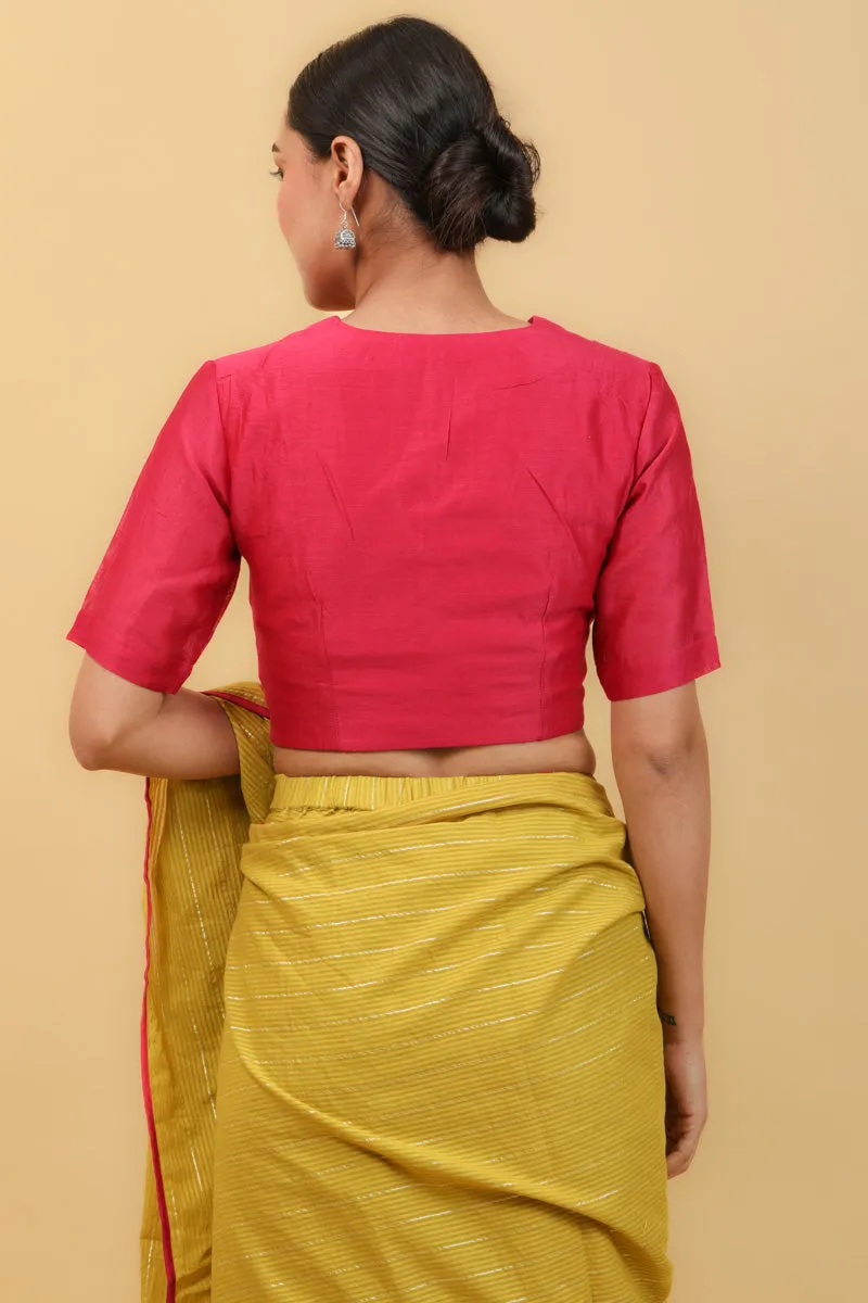Pink Chanderi Blouse with Lace Inserts