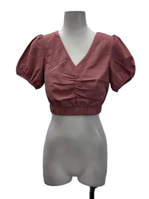 Pink V-Neck Gathered Blouse