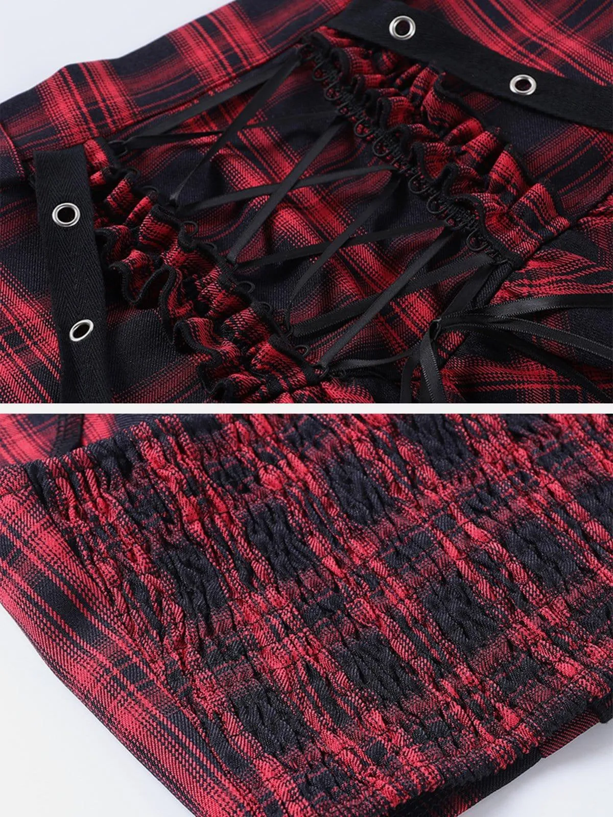 Plaid Lace Pleated Skirt Suit