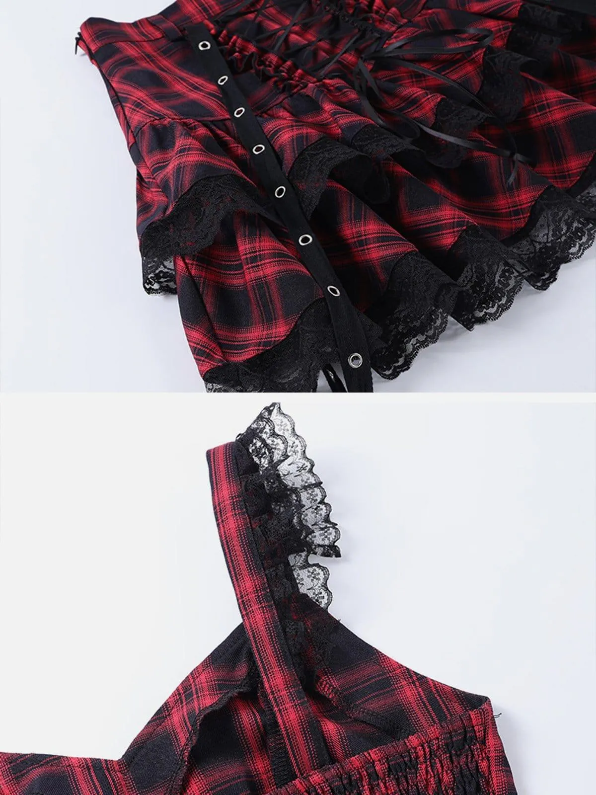 Plaid Lace Pleated Skirt Suit