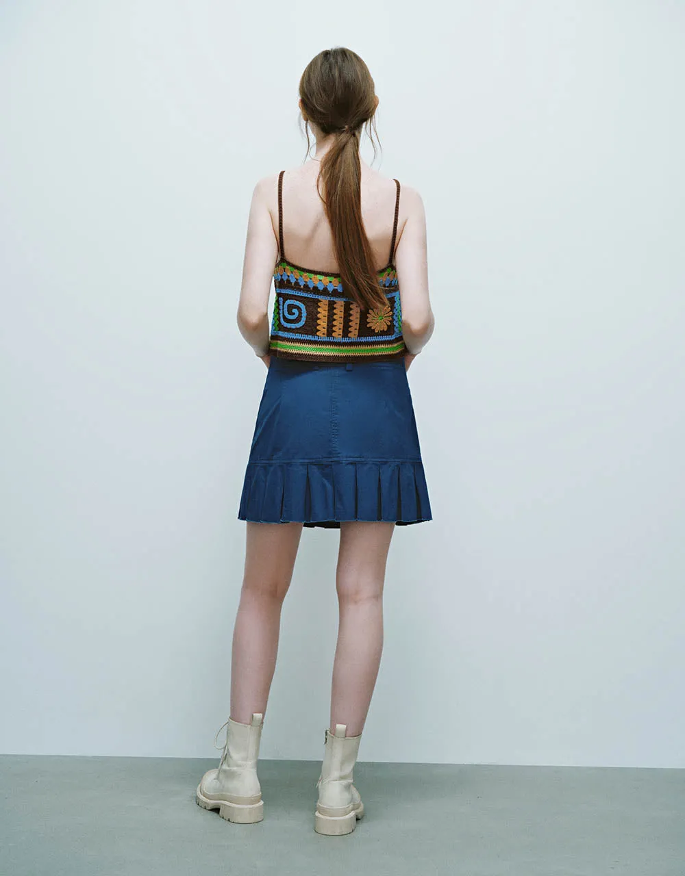 Pleated Mini A-Line Skirt
