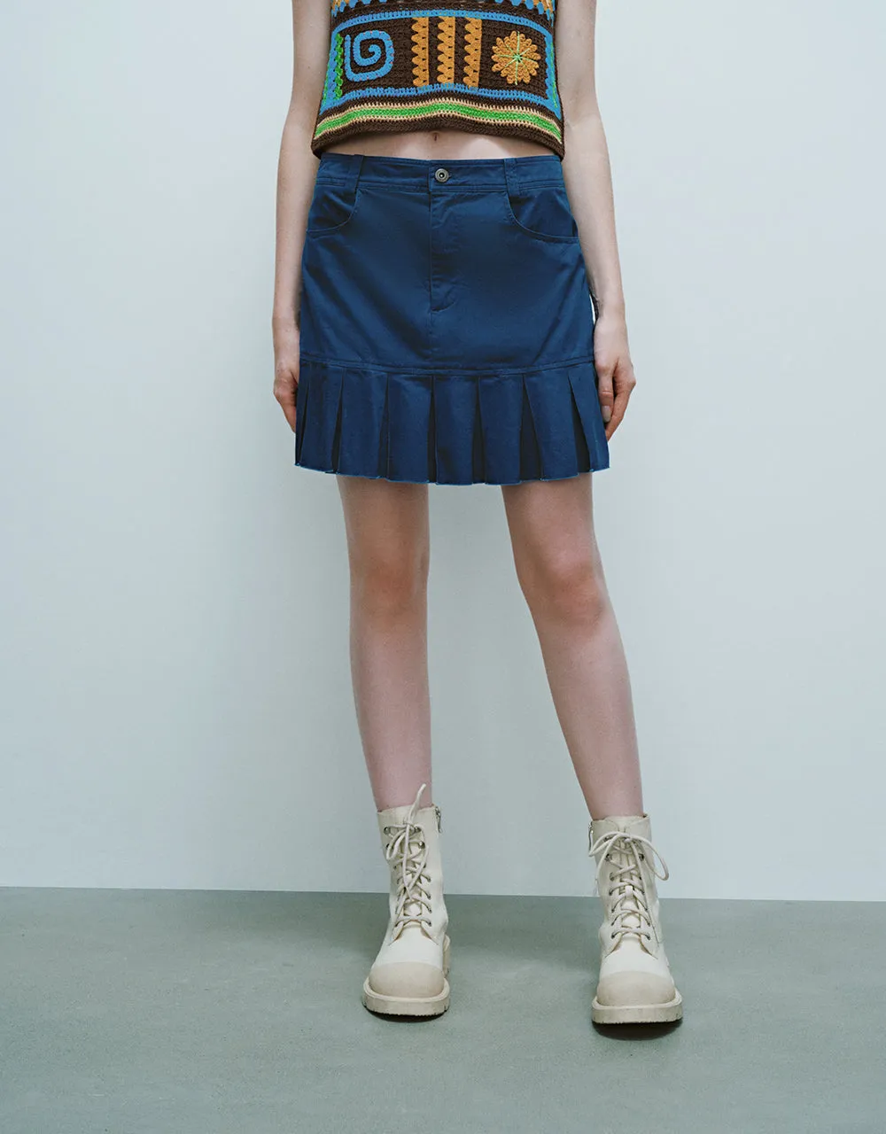Pleated Mini A-Line Skirt