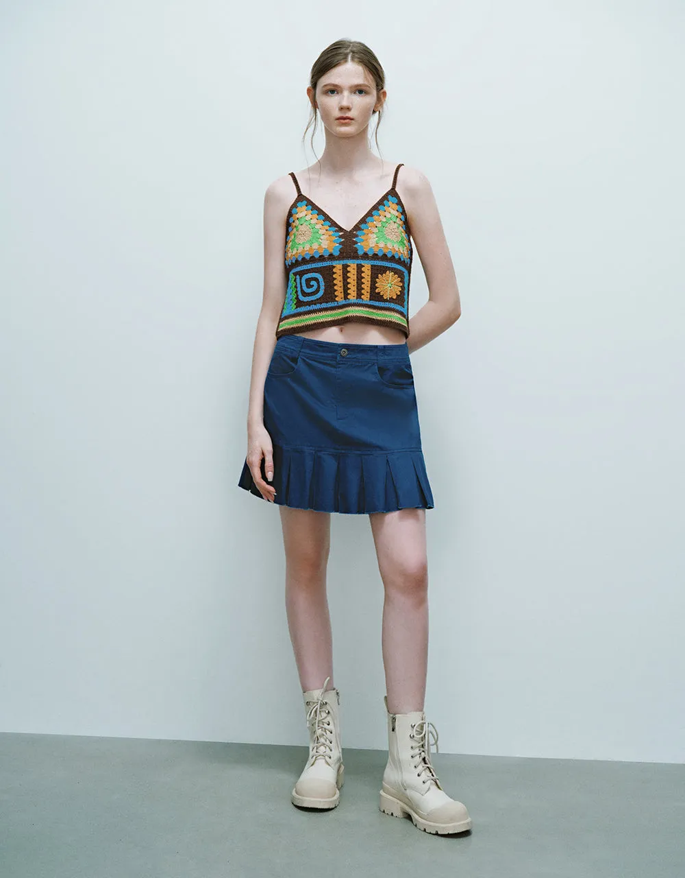 Pleated Mini A-Line Skirt