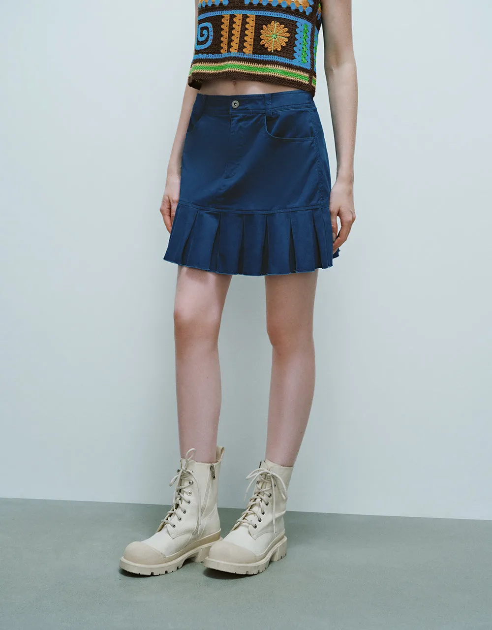 Pleated Mini A-Line Skirt