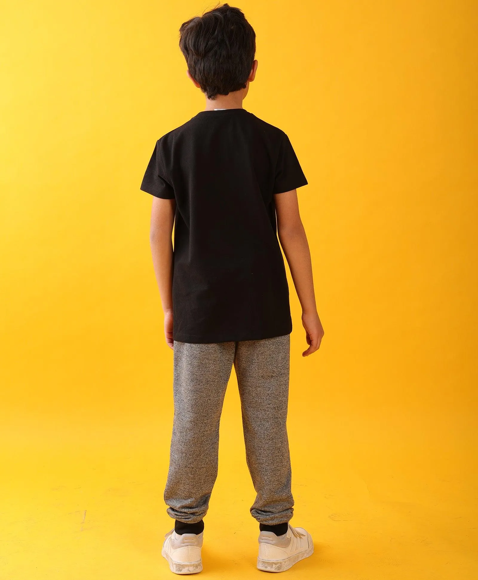 POPCORN BLACK SUMMER BLACK MELANGE BOYS JOGGER SET - BLACK/BLACK MELANGE