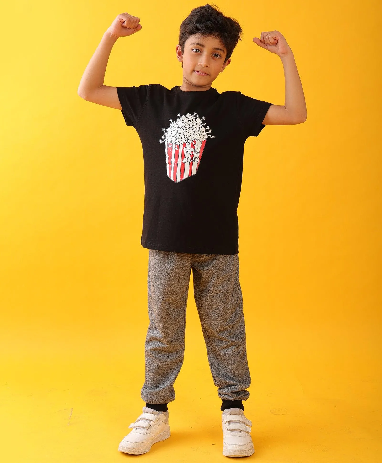 POPCORN BLACK SUMMER BLACK MELANGE BOYS JOGGER SET - BLACK/BLACK MELANGE