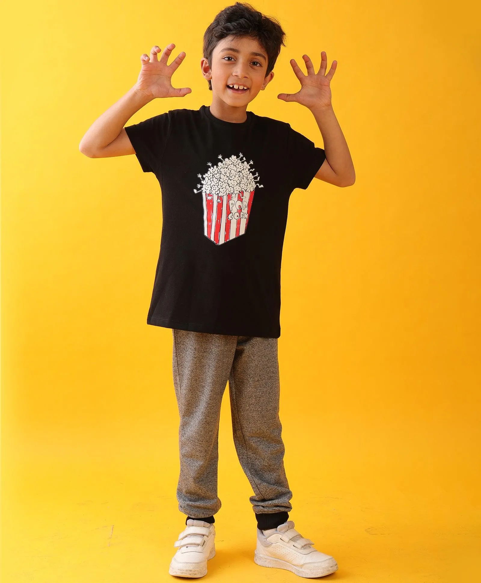 POPCORN BLACK SUMMER BLACK MELANGE BOYS JOGGER SET - BLACK/BLACK MELANGE