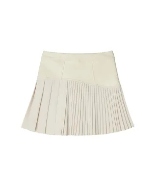 POSHERD Leather-Like Block Pleated Skirt - Ivory