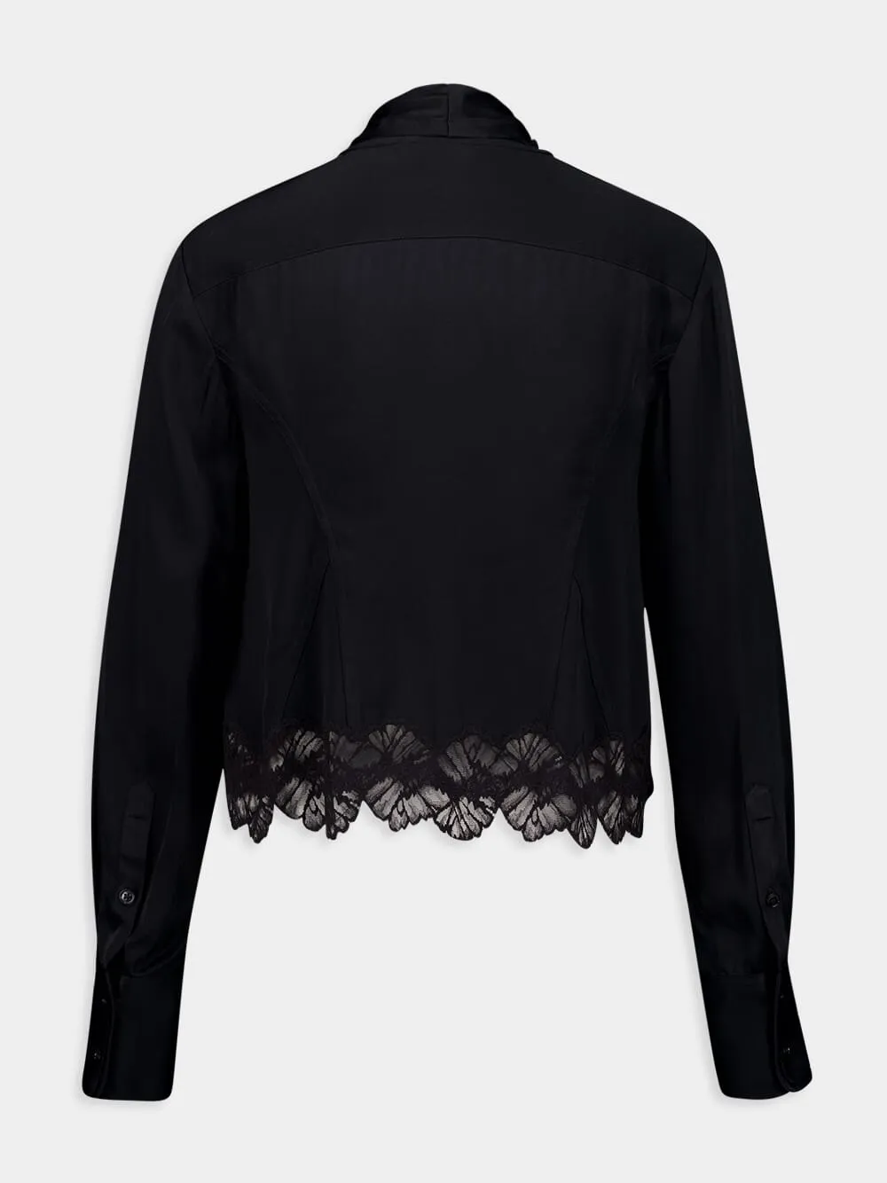 Pussy-Bow Long Sleeve Blouse in Black