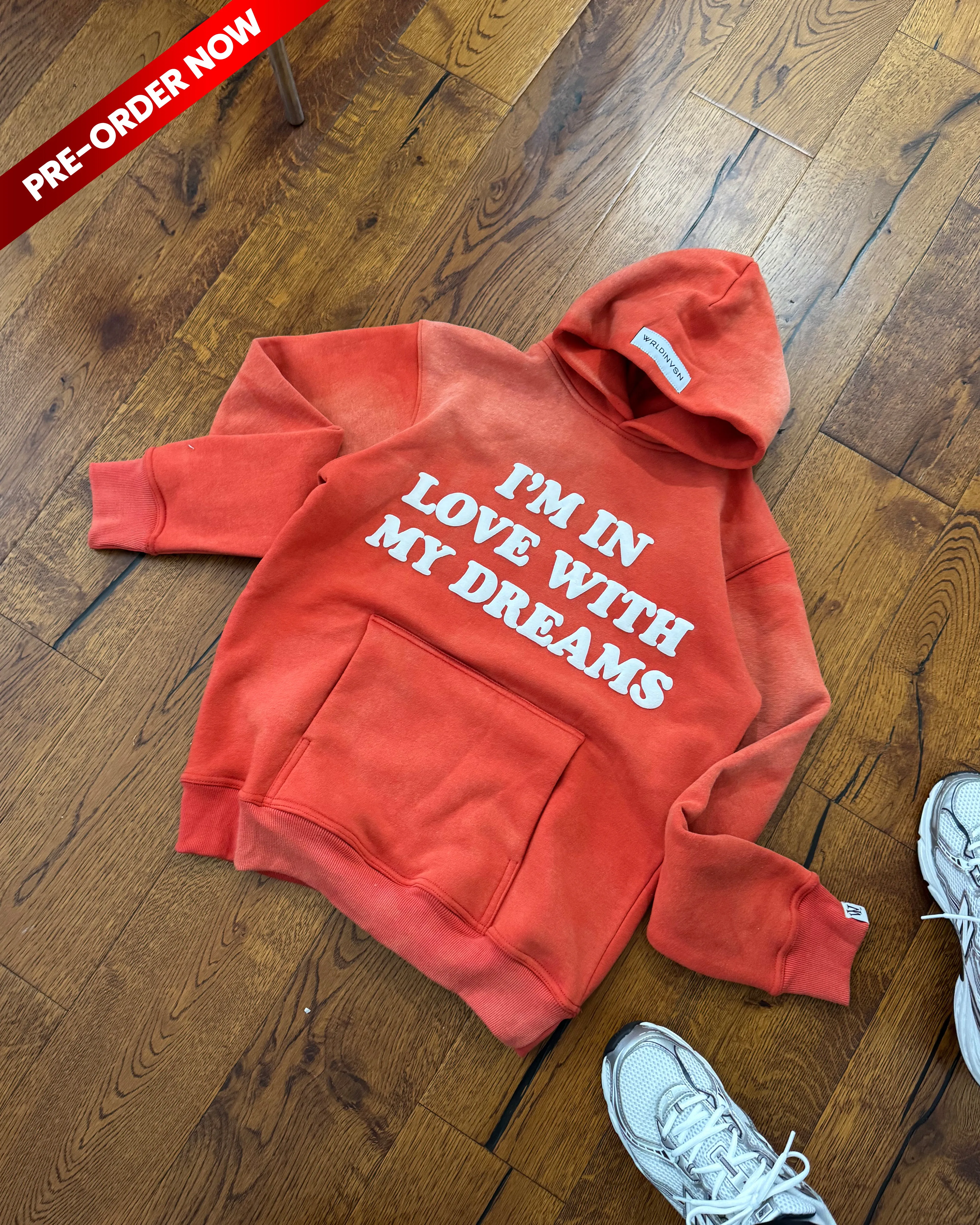 "I'm In Love With My Dreams" Hoodie (Red Sunfade/White Puff) [Oversized  Comfy Fit]