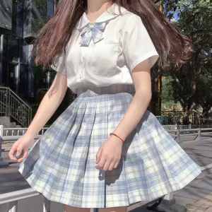 "JK LIGHT BLUE PLAID" PLEATED SKIRT / TIE N073006