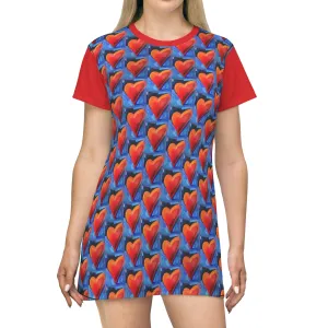 Red Heart All Over Print T-Shirt Dress