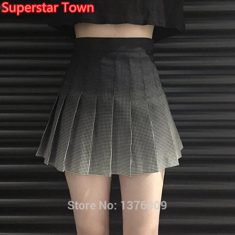 Retro Harajuku Plaid Wave Dots Skirt Women Gothic Punk Black Gradient Mini Skirts Lolita Girls Skirt