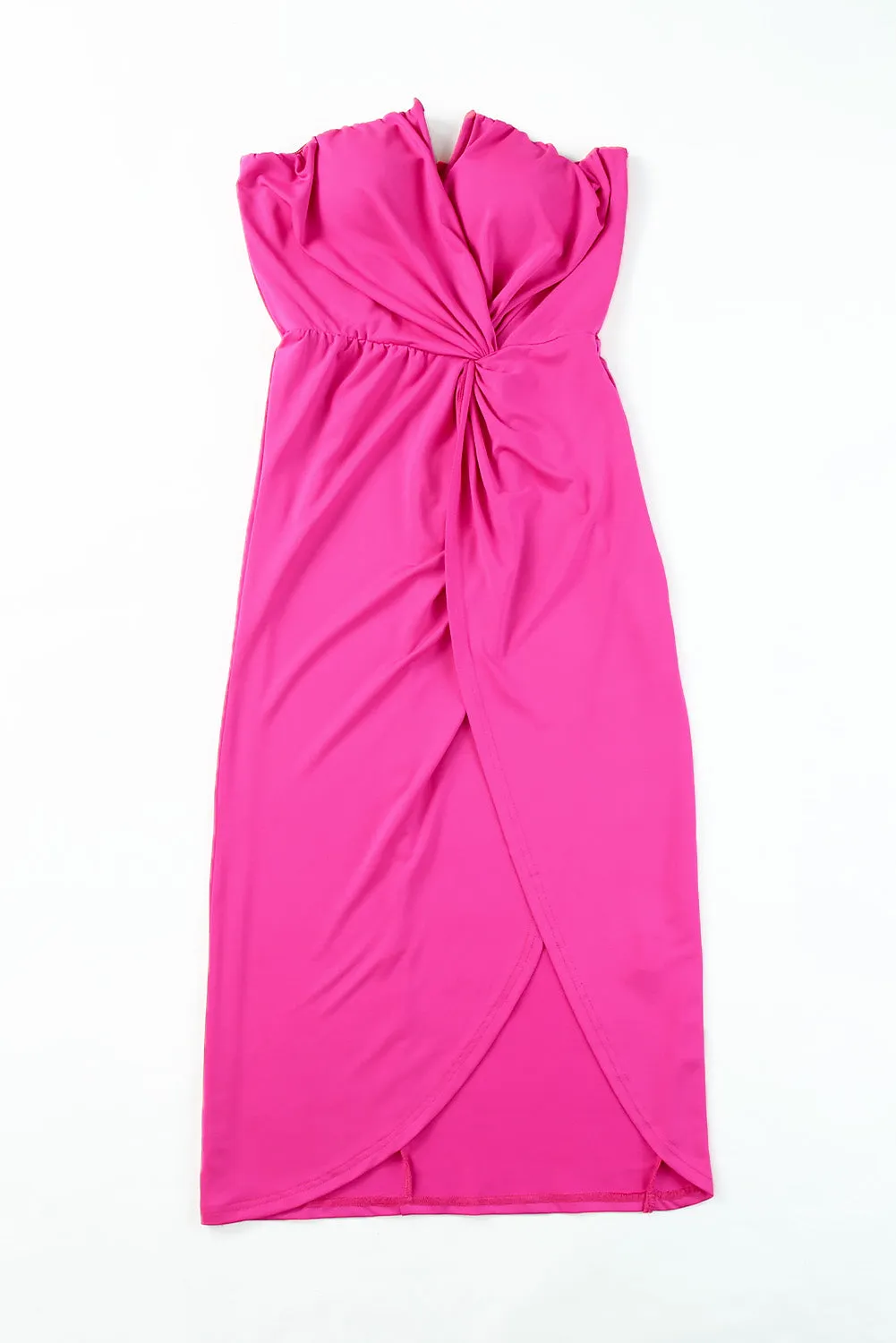 Rose Strapless Ruched Wrapped Slit Midi Dress