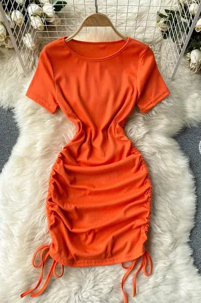 Ruched Bodycon Party Dress for Casual T Shirt Mini Dress