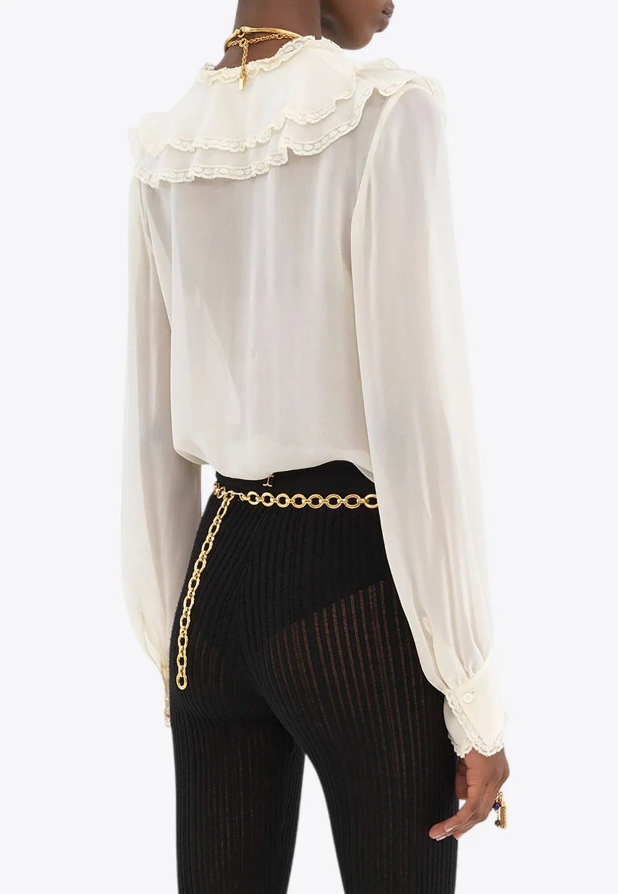 Ruffled Yoke Silk Georgette Blouse